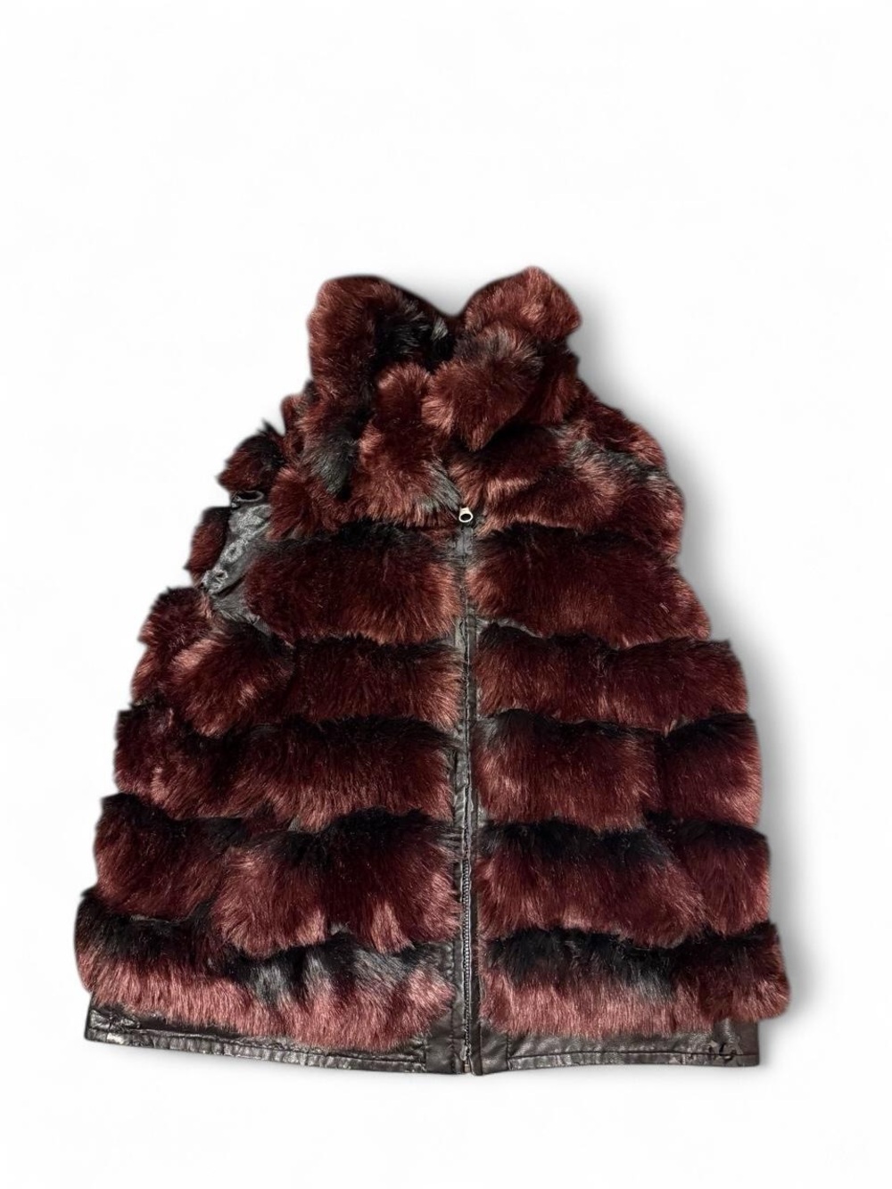 INC Women’s Burgundy & Black Fur Vest